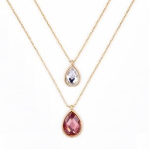 Layered Teardrop Crystal Necklace Set – 20 & 22 Inch Gold Chains – Wear Together